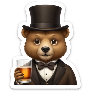 bear head in a top hat with a whiskey sticker
