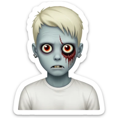 zombie boy with emo hair piercings and white shirt sticker