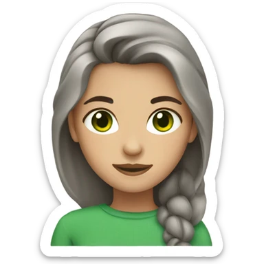 girl with brown and gray hair and green eyes sticker