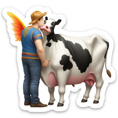 Fat man smooching a beautiful flying cow sticker