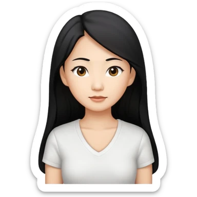 asian mom with long black hair and big brown eyes emoji in a white v neck shirt sticker