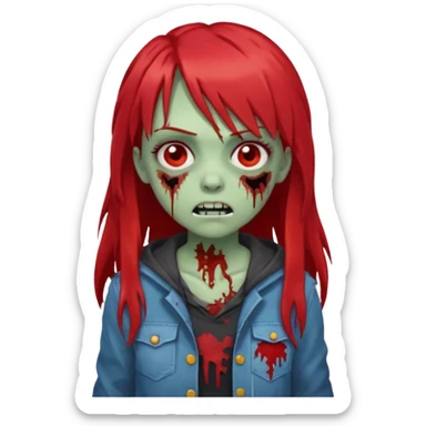 create a zombie girl with red long hair and blocky bangs sticker