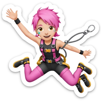bungee jumping face with earrings and pink hair flying away bungee jump sticker