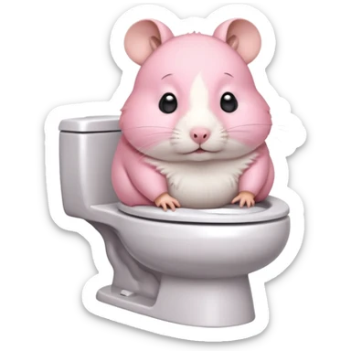 Cute chubby cartoon-style hamster sitting on toilet pooping looking as if he had an accident sticker