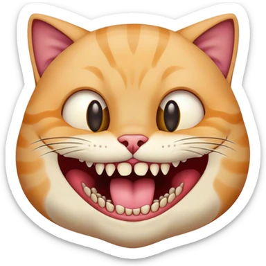 a cat with an uncanny amount of human-like teeth sticker