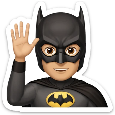 Make a man with brown eyes and dark hair in a Batman costume and mask waving "hello" sticker