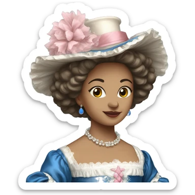 17th century gown with pink white and blue  sticker