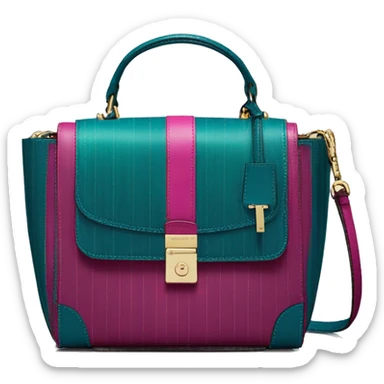 Realistic isolated magenta and dark teal blue pinstripe Michael Kors satchel handbag purse.  sticker