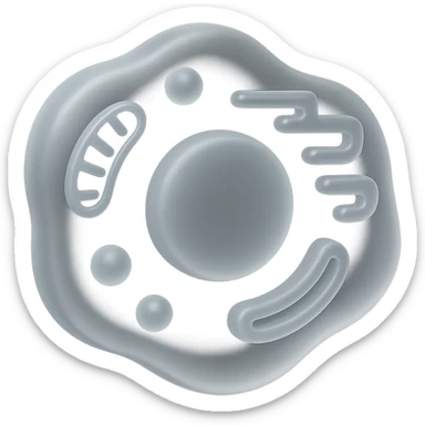 Make the cell and organelles more 3D and icon style, remove the background, with clear shapes and subtle shading in a matte glass style. sticker
