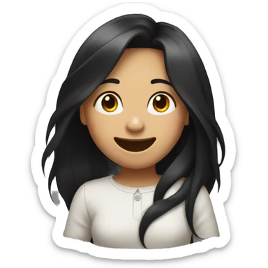 A girl with long black hair blinks and laugh sticker