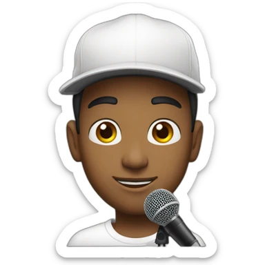 A young swarthy man. With a tattoo on his neck and a white cap, and a microphone in front of him. sticker