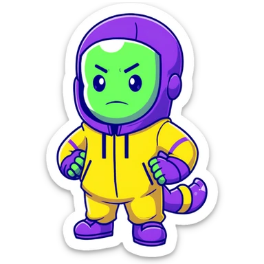 purple-skinned Thanos wearing a green Squid Game player tracksuit with number 230 sticker