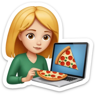 a girl looking in her computer and in the ocmputer you can see food so sho the computer screen sticker