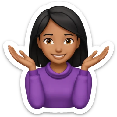 A brown skin girl with black hair with her hands on her neck like she’s choking herself, but she’s smiling sticker