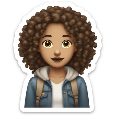 curly haired lightskin girl with brown eyes, long brown hair, and a septum piercing sticker