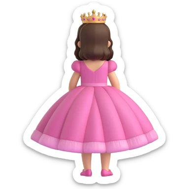 little princess in a pink dress with a tiara, back view, iOS 3D emoji style, glossy finish, realistic textures, modern and cute look, soft lighting sticker