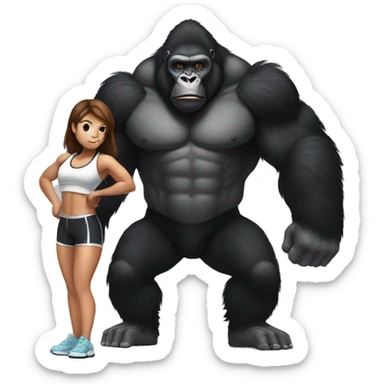 Big buff Gorilla helping a Girl doing squats sticker