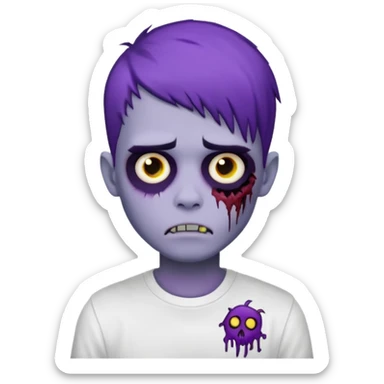 zombie boy with emo hair and white shirt, purple skin sticker