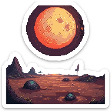 pixel art of a distant planet with craters, glowing atmosphere sticker