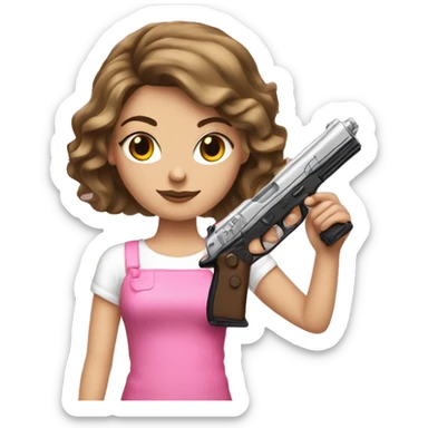 White Girl brown hair hand pink nails holding pink gun sticker