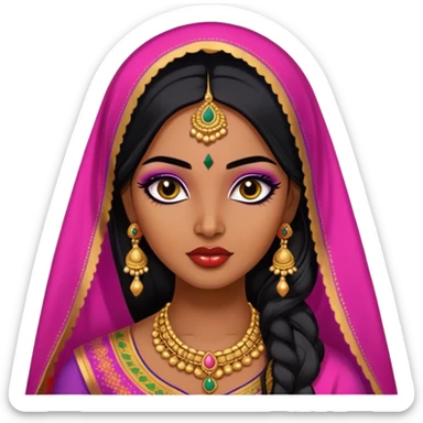 South indian, pretty lips, indian clothes, dupatta, very dark skin, long black hair, pretty bratz baddie, black eyeliner sticker