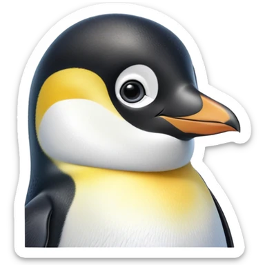 cinematic-cute-emperor-penguin-portrait-emoji,-head-tilted-playfully-and-inquisitively,-with-glossy,-pristine-plumage-accented-by-a-bright-beak-and-round,-sparkling-eyes-filled-with-curiosity,-simplified-yet-irresistibly-adorable-features zoomed into the face sticker