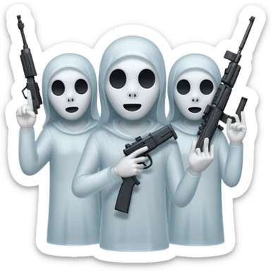 Fantasmas con un fusil moderno y haciendo haciendo en en forma de ✌️ con los dedos sticker