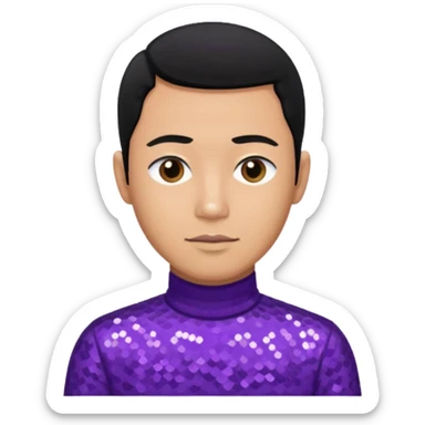 Jeff Fatt from The Wiggles with black hair, purple sequin skivvy shirt sticker