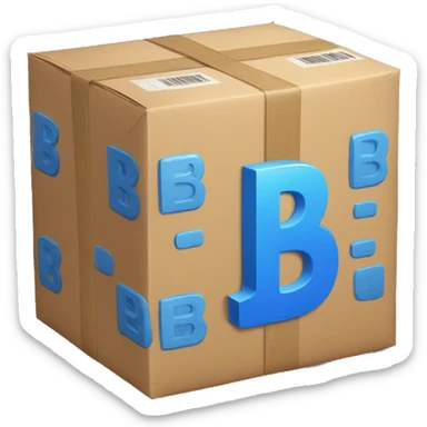A big blue e-commerce parcel with a big "b" lowercaps on the top sticker