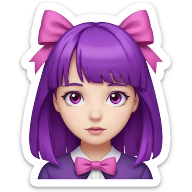 girl with bangs and purple hair and pink hairbow sticker