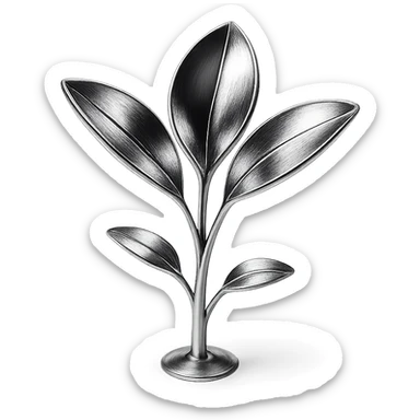 chrome style plant with three metallic petals emerging from the ground, highly reflective and polished sticker