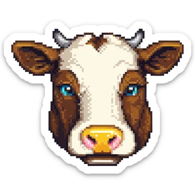 ultra-minimal blocky Minecraft cow head emoji with only 2 large colorful square pixels, extremely simple, chunky, playful, childlike sticker