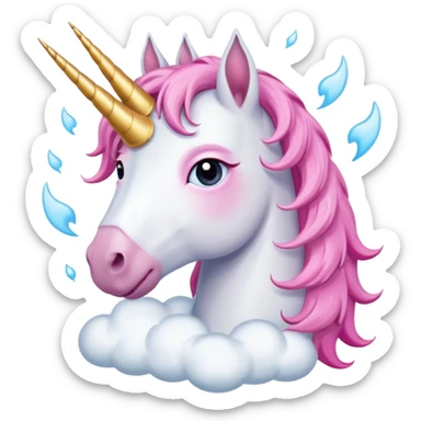 A unicorn flying through clouds, sad, cry tear from eyes, portrait, bust up sticker