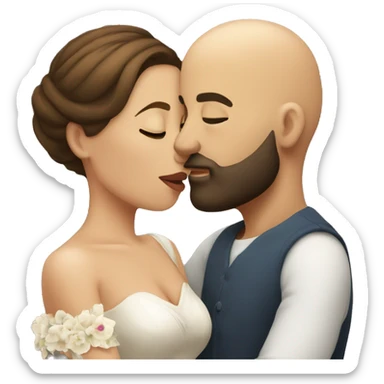 Bald man with a beard kissing his young brunette wife sticker