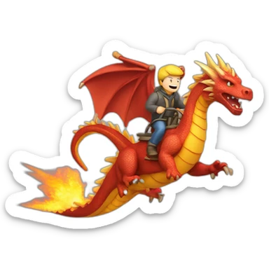 Homme sur un dragon en train de voler cracher du feu sticker