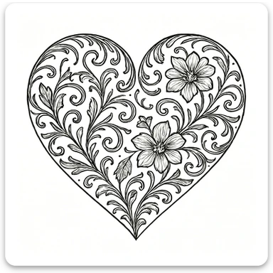 heart with a floral filigree, detailed sticker