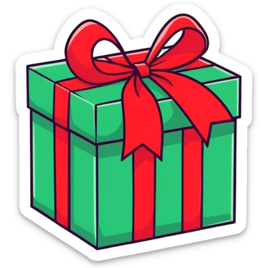 red gift box with bright colored ribbons sticker