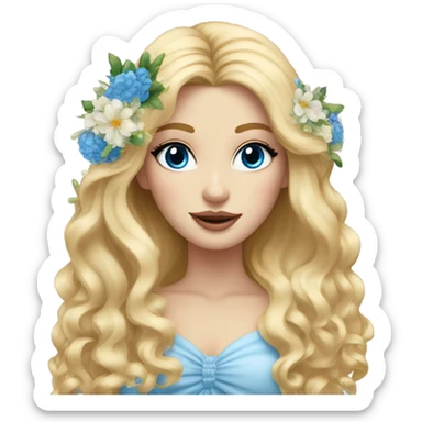 Wedding hair long with colourful florals beautiful finished blonde girl with blue eyes  sticker