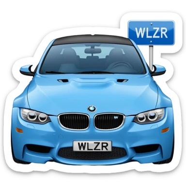 Make me an emoji with a blue bmw M3 and some kind of sign that says ‘W LZR’ sticker