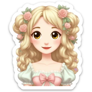 Cute kawaii gorgeous pretty anime lady beautiful hair with gorgeous dress fairycore cottagecore detailed high quality trending aesthetic sticker
