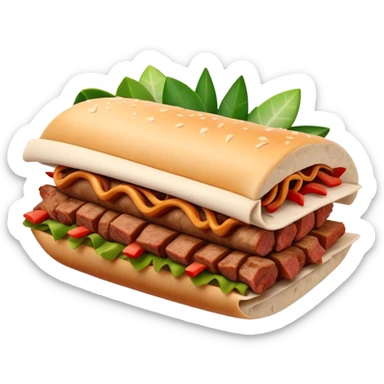 Cinematic Realistic Doner Kebab Dish Emoji, showcasing succulent, spiced meat shaved from a rotating spit rendered with lifelike detail and dynamic, appetizing lighting. sticker