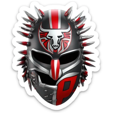 Texas-tech-red-raiders tribal artwork covered gunmetal tattooed battle helmet  huge punk Mohawk multi color hint of shiny silver 3d sticker