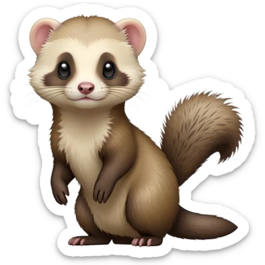 cinematic-[ferret]-realistic-full- long slender body-standing-emoji,-tiny-paws-tucked-close,-head-tilted-dramatically,-fluffy-[sable]-fur,-simplified-yet-realistic-focused-features,-highly-detailed,-glowing-with-an-almost-sarcastic-glow sticker