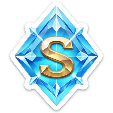 Create a custom emoji badge featuring a stylized, glossy letter “S”. Style it after the Diamond rank from League of Legends. Use crystalline blue tones, sharp reflections, faceted textures, and a high-end glowing frame.
 sticker