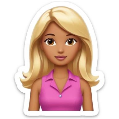 Brown skin blonde hair barbie in front of mountain and waterfall  sticker