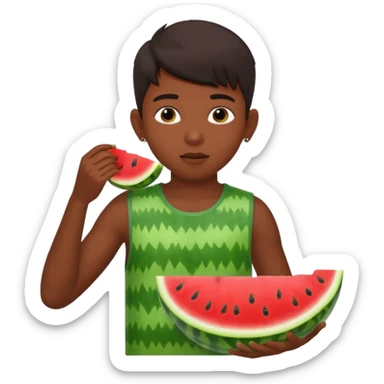 a watermelon with a indian 13 year old boy eating it sticker