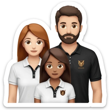 Tente de novo.Crie um casal - Homem branco de cabelo liso e olhos marrom, com barba, expressão séria usando camiseta polo preta e mulher de pele branca cabelo cacheado marrom longo e olhos mel, usando uma regata branca, quero ela sorrindo sticker