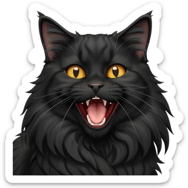 cinematic-yawning black-maine-coon-cat-portrait-emoji,-head-tilted-playfully-and-inquisitively,-sleek--black-fur,-simplified-yet-adorable-features,-highly-detailed,-glowing-with-a-warm,-friendly-glow  sticker