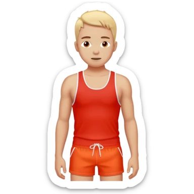image of person in swimshorts which is sunburned - the skin is red, on the person chest it should be white (as a white outline of a tank top)  sticker