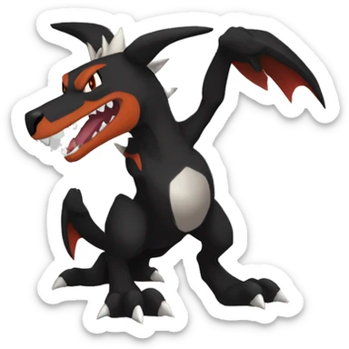Black Cool Edgy Sergal-Houndoom-Charizard Fakémon  with White and Red Edgy markings sticker